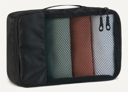 Amazon Essentials 4-Piece Space-Saving Packing Cubes Travel Accessories Set, Luggage Organizer with Double Zipper, Mesh Top, Small, Black (Previously Amazon Basics)