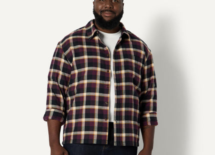 Amazon Essentials Men's Relaxed-Fit Long-Sleeve Flannel Shirt, Dark Burgundy Black Check Plaid, X-Large