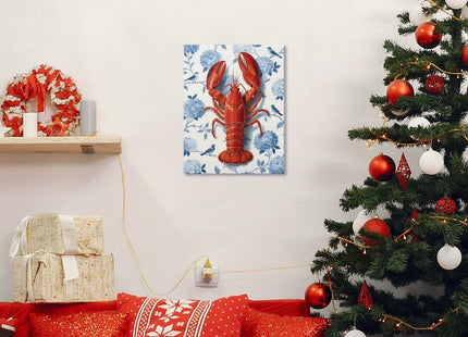 BNHJKFQZ Coastal Beach Lobster Wall Decor,Blue Hydrangea Wall Art Prints,Red Lobster Gifts Decorations, Beach Room Poster Decor for Kitchen Living Room Bedroom, 14x11 Inches Framed,