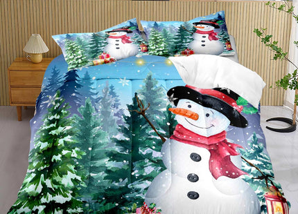 LUVIVIHOME 3PCS Merry Christmas Comforter Set Queen Size, Cute Funny Snowman Bedding, Winter Snowflake Pine Tree Christmas Bedroom Decor for Kids Boys Girls Teens Toddler, Xmas Gifts, 2 Pillow Shams