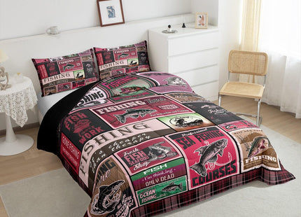 jejeloiu Fish Stamp Fishing Hunting Comforter Set Twin Size Kids Boys