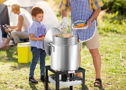 VEVOR 100 Qt Seafood Boiling Kit with Strainer, Outdoor Seafood Boil Pot and Basket, Cooking Set for Crab Crawfish Lobster Boiling, Aluminum Stockpot with 100,000 BTUs Propane Burner and Steamer Rack
