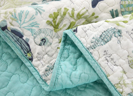 WINLIFE 100% Cotton Coastal Quilt Set Queen Size 90''x98'', Aqua Green Fish