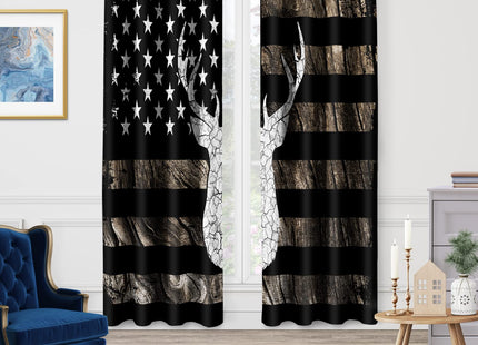 Jekeno Deer American Flag Window Blackout Curtain
