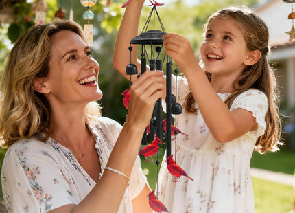 AVEKI Metal Cardinal Wind Chimes for Outside, Cardinal Gifts for Women Mother's Day Birthday Christmas, Black Wind Chime with 7 Cardinal Birds, Outdoor Windchimes Decor for Garden Patio (Red Cardinal)