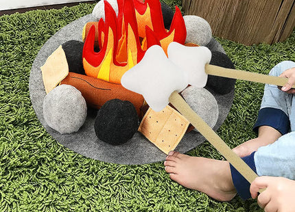 23 PCS Pretend Campfire Toys, Kids Plush Felt Play Campfire Playset Safe Fake Fire Wood Stones Toys Pretend Camping Play Set for Kids Toddlers Age 3-5