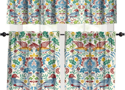 William Morris Bird Valance Curtain for Kitchen Antique Rustic Art Nature Forest Plants Morris Style Birds Flowers Window Treatment Valances Curtains for Living Room Bedroom 54x18In 1P/27x24In 2P