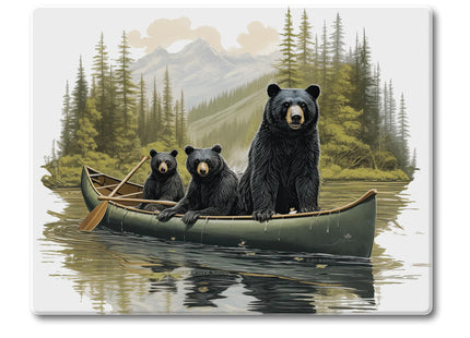 CounterArt Black Bear Canoe 3mmTempered Glass Cutting Board 10" x 8"