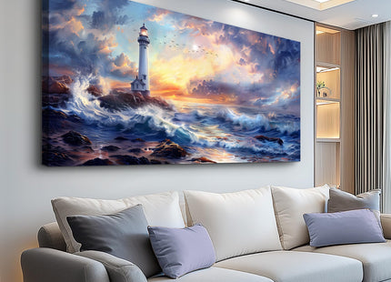 PHAOHUAXM Large Canvas Wall Art Seaside Lighthouse Scenery painting 30"X60"
