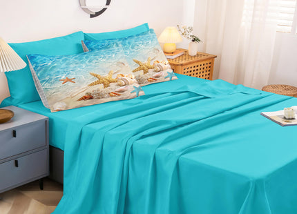 Bedbay Beach Comforter Sets King Size 8 Pieces Beachy Bedding Set Turquoise Comforter Set with Sheets Beach Themed Bedding Ultra Soft Bed in a Bag King for All Season(Teal,King)