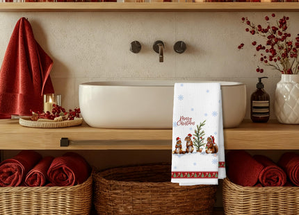 DAYOUER Merry Christmas Squirrel Kitchen Dish Towels, Squirrel Lover Gifts, Winter Holiday Xmas Squirrels Decorative Hand Tea Towels for Bathroom Kitchen, 16x24 Inches