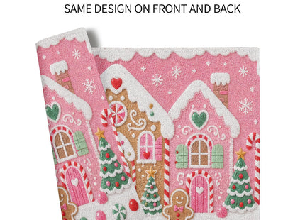 Christmas Gingerbread Placemats Set of 4 18x12 Inch Gingerbread House Xmas Tree Pink Linen Place Mats Heat-Resistant Wipeable Winter Holiday Table Mat for Party Kitchen Dining Room Dinner Table Decor
