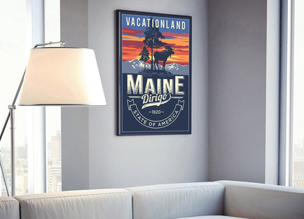 Maine State Poster Print, Maine State Emblem Poster, Retro Travel State Poster, Home & Office Wall Art - 16x20