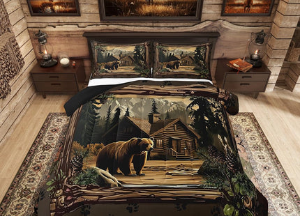 Erosebridal Rustic Cabin Bedding Sets Full Hunting Wild Bear Comforter Set Country Farmhouse Lodge Down Comforter for Kids Boys Adults Men Retro Woodland Mountain Pine Tree Leaves Quilt Duvet