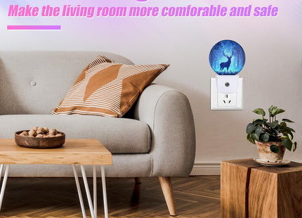 GANTINIR Deer Pine Tree Night Light Foggy Forest Night Lights LED Lamp Round Plug into Wall Nightlight with Dusk to Dawn Sensor Home Hallway Stairway Kitchen Decor
