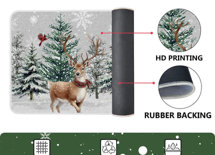 Baccessor Christmas Winter Kitchen Rugs Set of 2, Snowy Pine Tree Deer Cardinal Snowflakes Kitchen Mats Washable Non Slip Rubber Backing Xmas Farmhouse Home Floor Holiday Indoor Laundry Decor