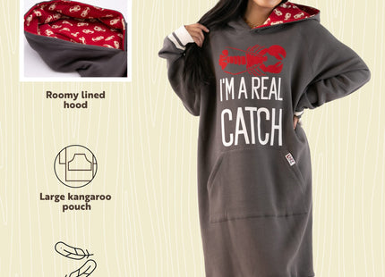 Lazy One Oversized Hoodie Sweatshirt, Comfortable Sleepwear, Lobster, S/M