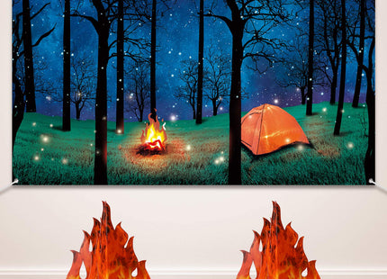 Forest Camping Backdrop & 2 Sets 3D Cardboard Campfire Decor