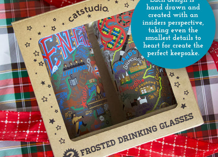 Catstudio Drinking Glasses, Maine Frosted Glass Cup for Kitchen, 15oz Dishwasher Safe Tumbler for Maine Lovers, Set of 2