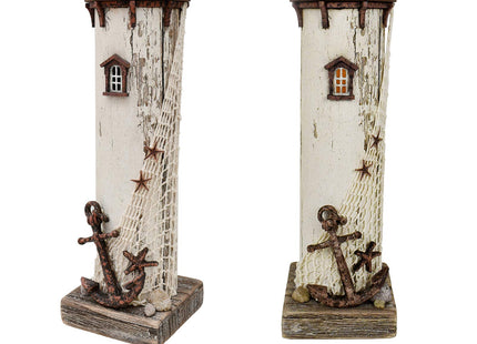 Wooden Lighthouse Decor with Light, Decorative Nautical Lighthouse Nightlight Rustic Ocean Sea Beach Themed Lighthouse Decoration