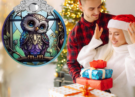 Jocidea Owl Christmas Ornaments - Stained Glass Holiday Decorations, Tree Ornaments, Xmas Gifts for Owl Lovers