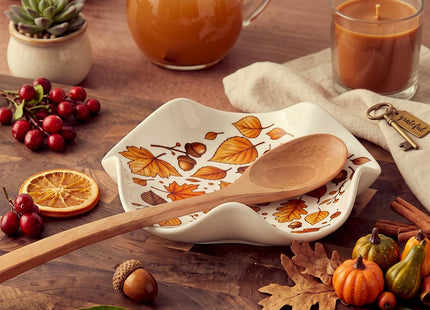 Acellegic Ceramic Spoon Rest for Stove Countertop 5.3 Inch, Autumn Leaves