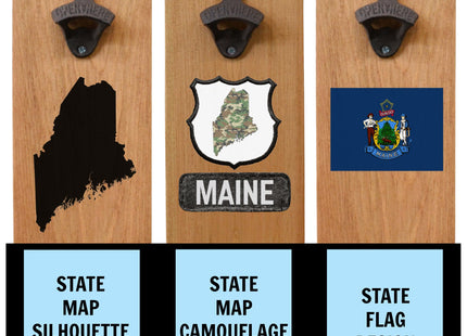 Maine Bottle Opener - State Flag or State Map Graphic - Wall Mounted