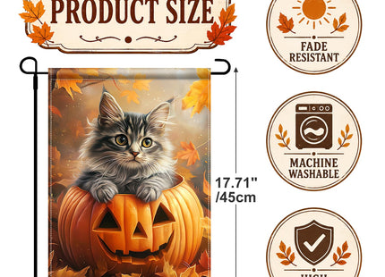 BlissYard Halloween Garden Flag 12x18Inch Maine Coon Cat Pumpkin Fall Decor