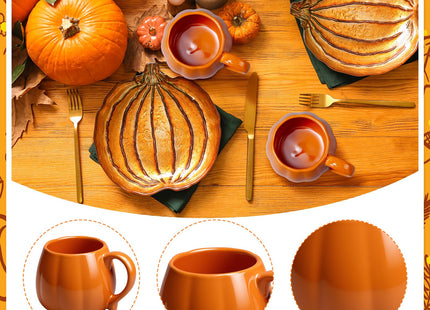 wlilupah 2 Pcs 14 oz Pumpkin Mug Ceramic Coffee Mug Fall Halloween Thanksgiving Autumn Pumpkin Shape Cup with Handle for Halloween Party Decoration