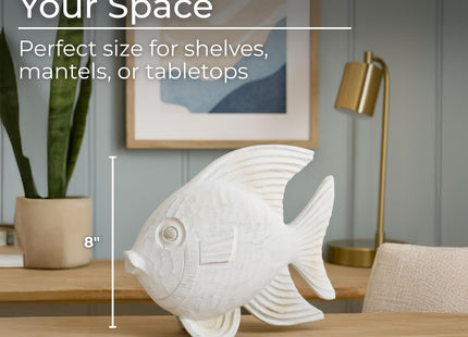 Coastal Fish Decorative Figurine – Handcrafted Polyresin Nautical Decor Sculpture – Figurines & Sculptures Home Decor for Office, Bedroom & Living Room – 10", Whitewash