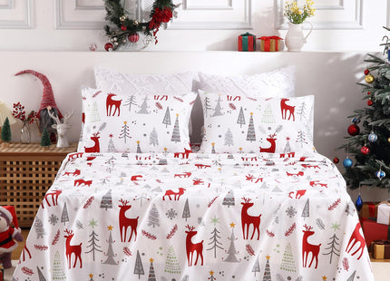 STARBEDIA Christmas Flannel Sheets King, 100% Cotton Holiday Bed Sheet Set, Deep Pocket Fitted Sheet, Soft Warm Brushed Christmas Sheet (King Size, Forest Deer)
