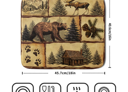 Vintage Bear Moose Dish Drying Mat 16x18 Inch Country Cabin Absorbent Dish Draining Mat Heat Resistant Drying Pad for Counter Sink Home