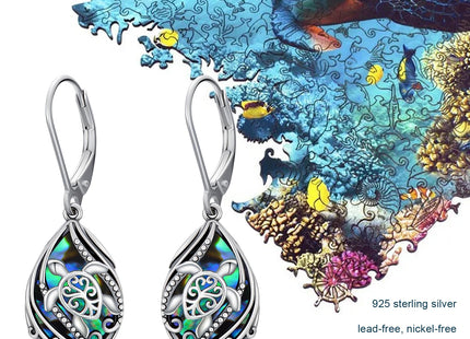 925 Silver Turtle Earrings Abalone Dangle Ocean Jewelry Sea Turtle Gifts