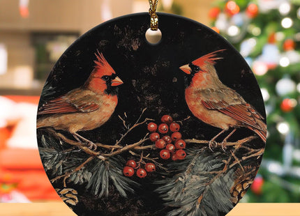 OHDCE Cardinal Christmas Ceramic Ornament, Christmas Cardinal Bird Decorative Ornaments for Tree Holiday Party, Rustic Red Bird Xmas Hanging Decorations