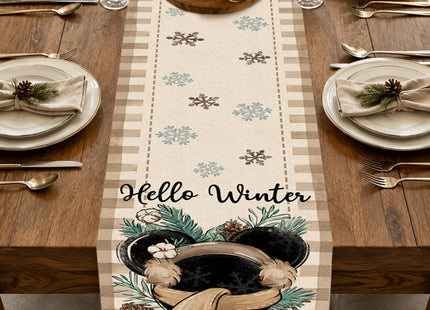 Seliem Winter Pine Cone Table Runner, Pine Needle Branch Red Berry Bow Farmhouse Kitchen Dining Table Decor, Christmas Holiday Seasonal Rustic Home Decoration Indoor Outdoor Party Supply