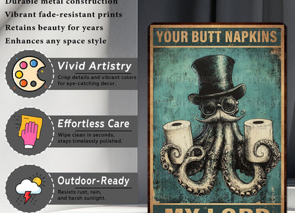 DecoMyth Octopus Bathroom Decor Funny Octopus Wall Art Metal Sign 8x12 Inch