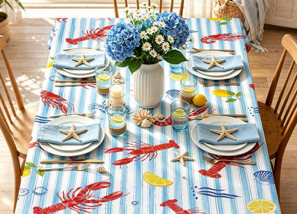 Arquiel Lobster Lemon Tablecloth 60 x 84 Inch Rectangular, Coastal Style