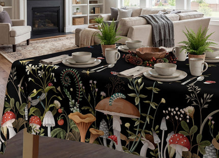 JNDJE Mushroom Tablecloth 60x120 Inch Rectangle, Farmhouse Mushroom Forest Decorations for Home Table Cloth, Black Seasonal Decor Tablecloths Polyester for Picnic Party Dinner