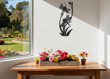 JEWLOVE Dragonfly Wall Art, Botanical Metal Garden Decor