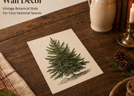 OFlyDesigns Vintage Christmas Tree Wall Art Print, Antique Botanical Pine Illustration (Vintage Christmas Tree, 8x10, Unframed)