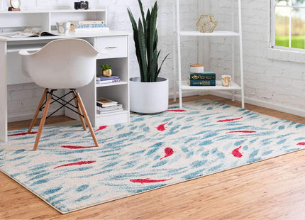 Unique Loom Positano Collection Coastal Modern Bright Colors Fish Beige Area Rug (7' x 10')