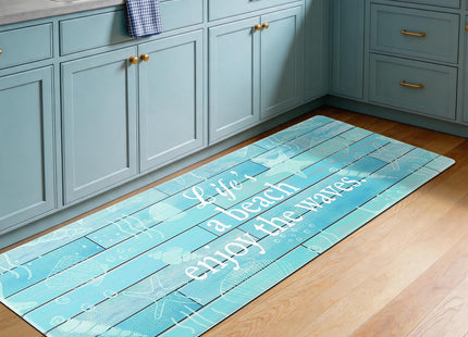 SANFORNIA Beach Themed Kitchen Rugs Sets of 2 Cushioned Anti-Fatigue Nautical Kitchen Mat for Floor, 17"x29" +17"x47", Blue