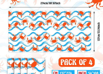 Juexica 4 Pcs Crab Tablecloth 54x108 Inch Plastic Party,Blue Waves Style