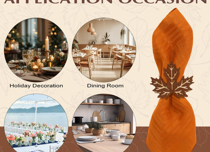 Roshtia 6 Pcs Wooden Fall Napkin Rings Thanksgiving, Maple Leaf