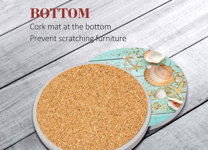 Britimes Coasters for Drinks, Set of 6, Ceramic Stone, Coastal Beach