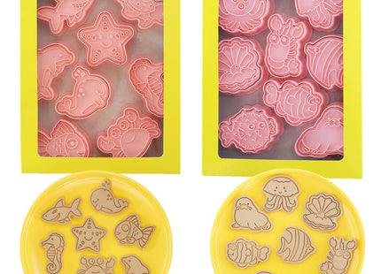 16Pcs Ocean Animal Cookie Cutters with Plunger Stamps Set, Fish, Dolphin, Starfish Plastic Biscuit Cutters, Sea Themed DIY Embossing Cutter for Biscuit Cookie Fondant Cheese Baking (F16)