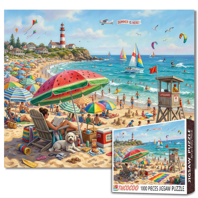 Summer Beach Jigsaw Puzzles for Adults 1000 Pieces Ocean Sailboat DIY Puzzles for Family Activity Games Lighthouse Coast Art Jigsaw Puzzles Home Wall Decor Craft Gifts 19.7 x 27.6 Inch