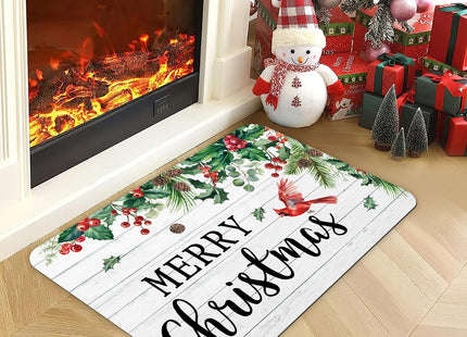 APROPHIC Merry Christmas Kitchen Mat, Cardinal Birds Pinecone Wood Grain Xmas Kitchen Mats for Floor Rug Set of 2, Non Slip with Rubber Backing, Washable Carpet for Hallways, Sink 16x24 + 16x41 in