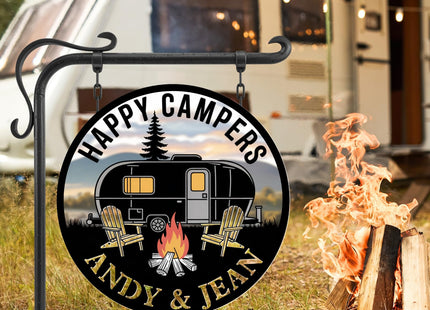 Personalized Happy Camper Metal Sign, Custom RV Decor Sign, Custom Campsite Metal Art, Large Camping Wall Art, Customized Campsite Decor, Rustic RV Name Plaque, Customized Name Plaque for Camping