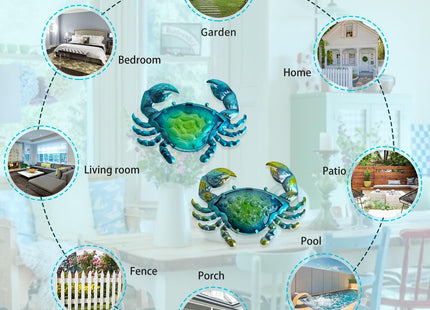 LIFFY Metal Crab Wall Art Decor Ocean Wall Hanging Coastal Wall Sculptures Beach Theme Wall Decoration for Indoor Outdoor Bathroom Bedroom Living Room Garden Pool (10inch,2 pcs)